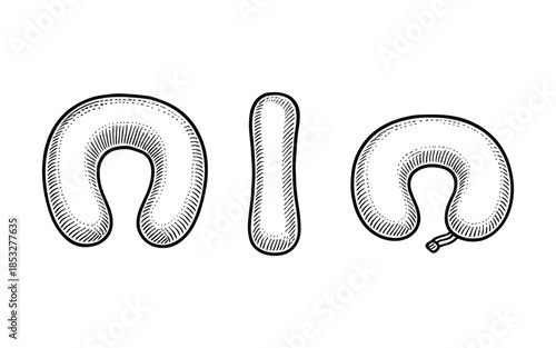 Hand drawn travel pillows set in retro sketch style