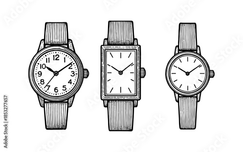 Hand drawn vintage wristwatches collection with different designs