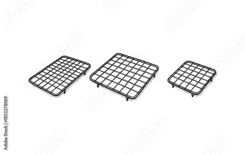 Hand drawn sketch of wireframe bed frames in various sizes