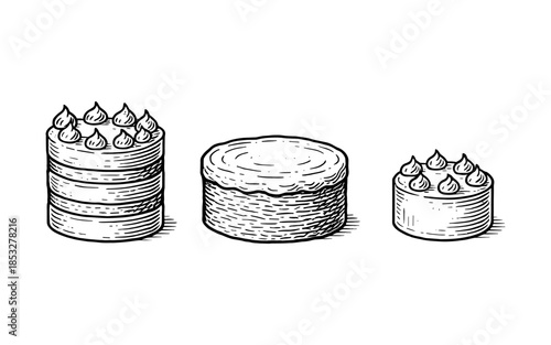 Detailed hand drawn cakes collection with varied frosting and layers
