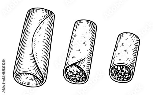 Hand drawn burritos in detailed vintage style
