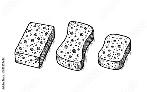 Hand drawn cleaning sponges set in detailed vintage style