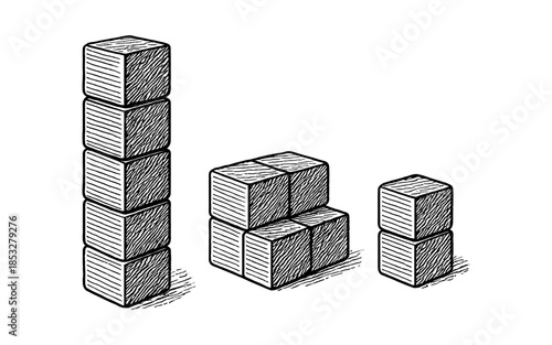 Hand-drawn bar chart with stacked cubes in sketch style