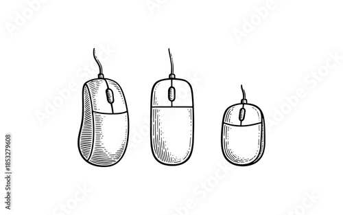 Vintage computer mouse sketch: evolution of technology in detailed line art