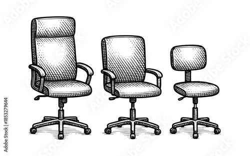 Detailed drawing of office chairs in various sizes