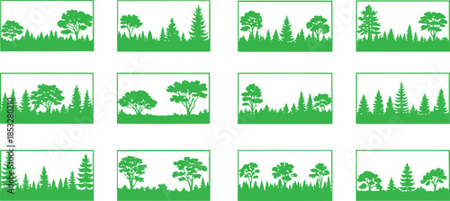 Green Forest Silhouettes Set for Nature