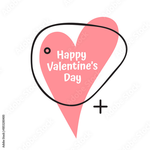 Modern Valentine's Day greeting card with pink heart and abstract graphic elements