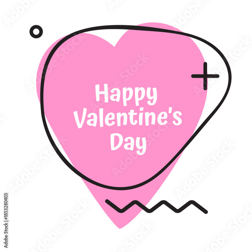 Modern Valentine's Day greeting card with pink heart and abstract graphic elements