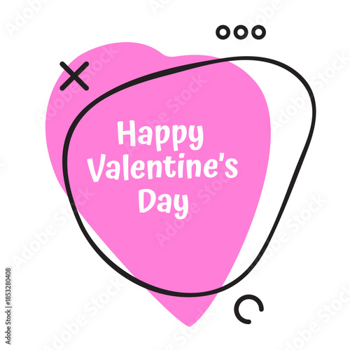 Modern Valentine's Day greeting card with pink heart and abstract graphic elements