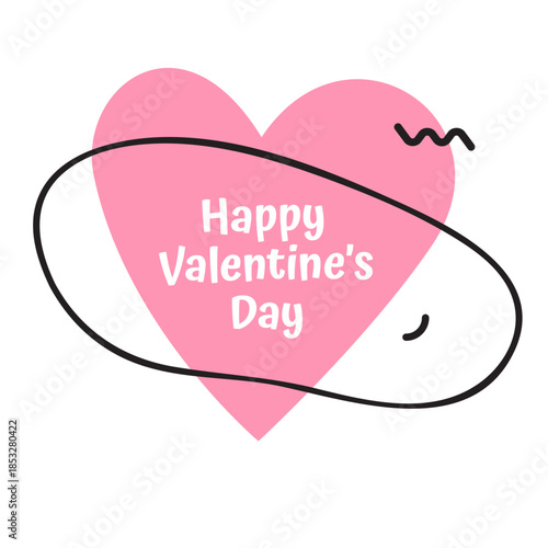 Modern Valentine's Day greeting card with pink heart and abstract graphic elements