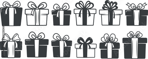 Black and White Gift boxes Set for Illustrations