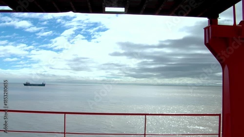 View From Ship Deck Over Rio de la Plata, Industrial Vessel Structure, Buenos Aires, Argentina 