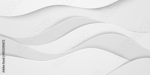 White abstract background with wavy layers and soft shadows, creating a clean and minimalist design.