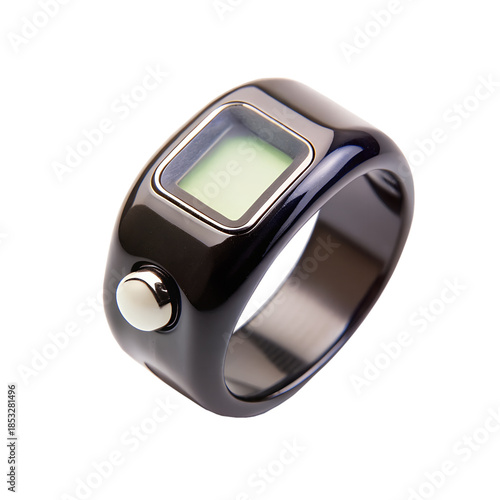 Black Digital Tally Counter Finger Tasbih Ring for Zikr Isolated on Transparent Background