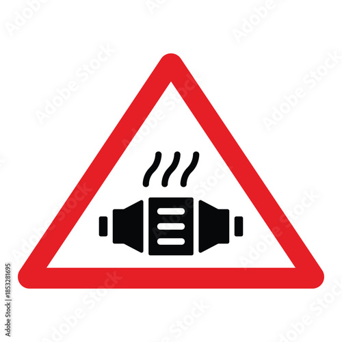 Engine Overheating Warning Icon in Red Triangle with Heat Emission Symbol - High Quality Vectorial Stock Image