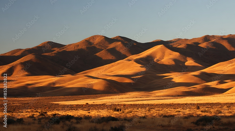 Fototapeta premium Sunrise illuminating golden desert hill