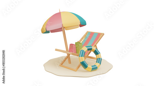 Vector illustration beach chair with umbrella and ball