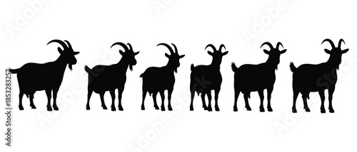 Goat Silhouette Icons Set. Farm Animals Vector Collection