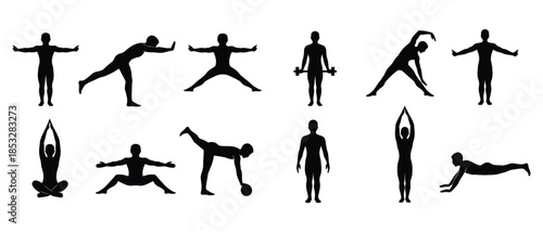 Exercise Poses Silhouettes: Fitness, Workout, Yoga Icons