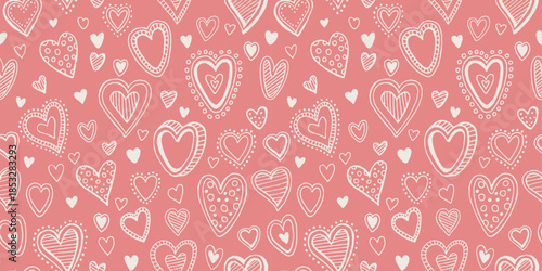 Cute seamless pattern featuring romantic love hearts. Ideal Valentine's Day background for cards, fabric prints, wedding décor, or girly fashion designs with red accents