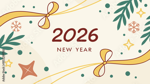 New Year and Christmas 2026 Greeting Card Illustration