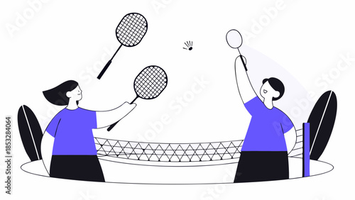 People Playing Badminton Indoor Sports Illustration