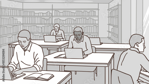 Students Studying Together in Classroom Education Illustration