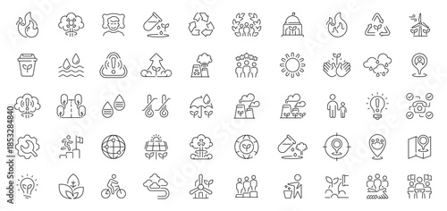 Esg icons set. editable line icons, outline, sustainability and environment symbols