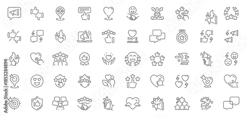 Feedback and communication line icons set. editable, linear, messaging and review symbols