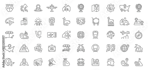 Travel and tourism icons set. editable line icons, outline vacation symbols