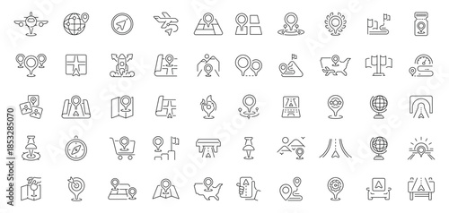 Navigation icons set. editable line icons, outline, map and direction symbols