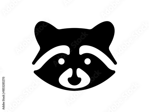 Minimalistic Digital Illustration Of The Raccoon Face In Negative Space Technique On Pure White Background