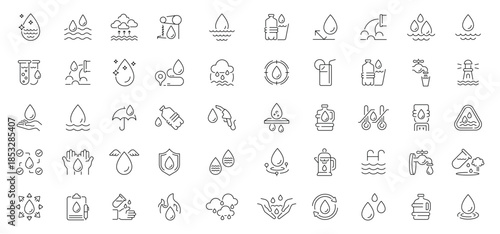 Water conservation icons set. editable line icons, outline, eco.friendly symbols