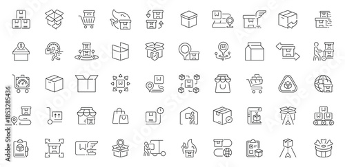 Parcel delivery icons set. editable line icons, flat, shipping and logistics symbols