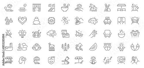 Relaxation icons set . editable line icons, outline style for calm and wellness