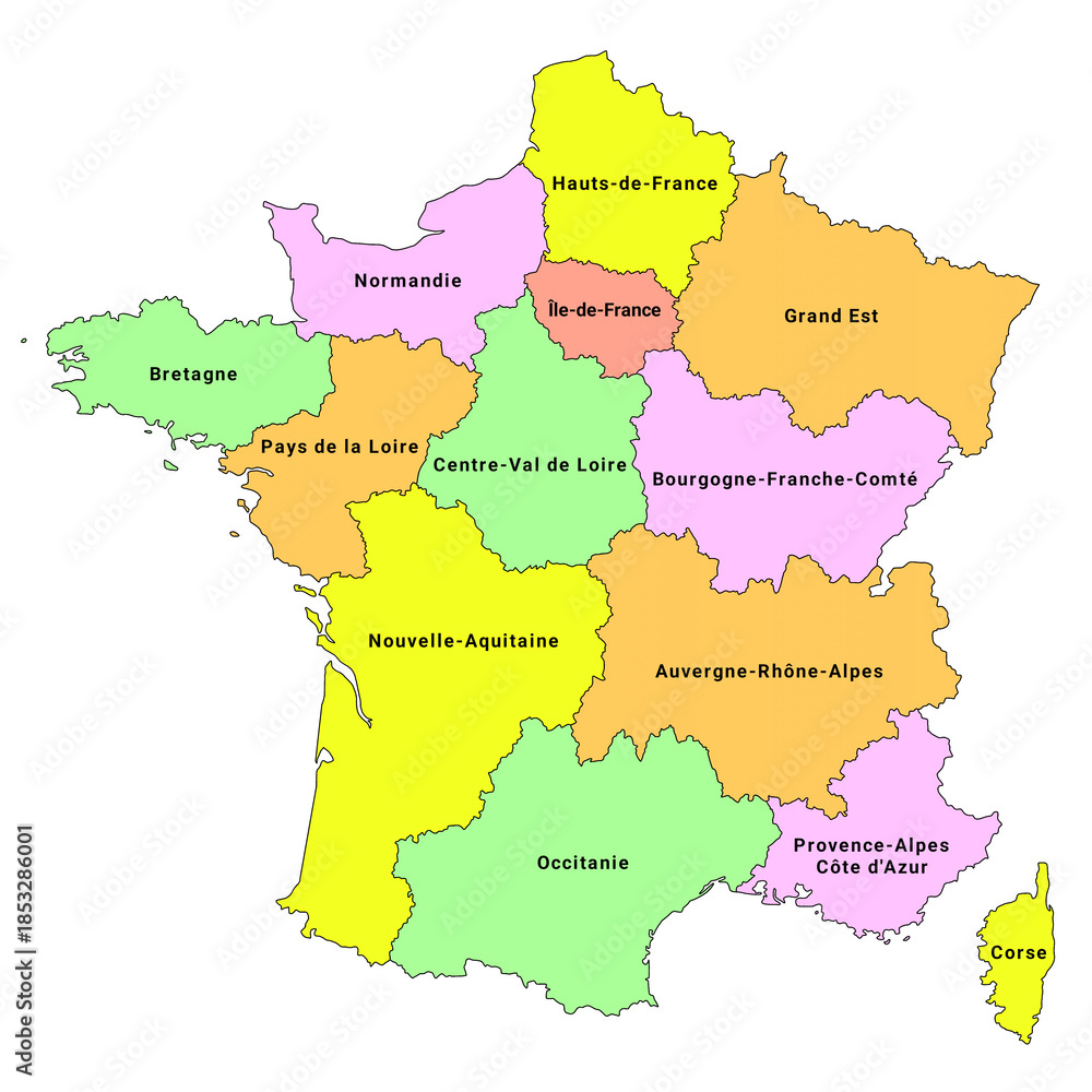Obraz premium France map, administrative map of France, France department map, French Republic map