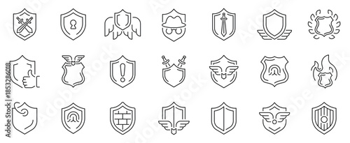 Security and protection icons set. editable line icons, outline, defense symbols