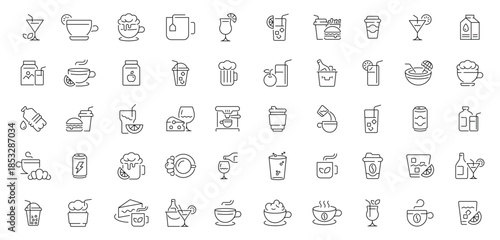 Drinks line icons set. editable, linear, beverages and cocktail symbols