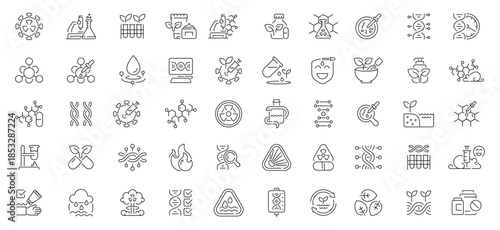Biology icons set. editable line icons, outline, science and laboratory symbols