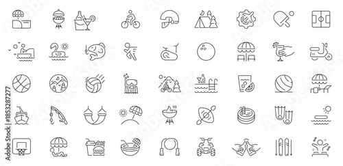 Leisure icons set. editable line icons for activities, flat and outline symbols