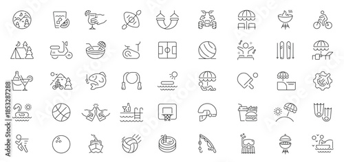 Leisure and outdoor icons set. editable line icons, outline, recreation symbols