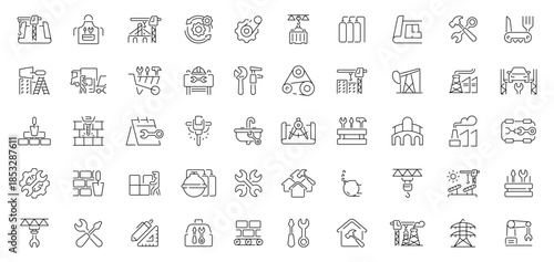 Industry and construction icons set. editable line icons, outline symbols, tools