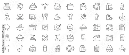 Cooking and kitchen editable line icons set. culinary and food preparation symbols