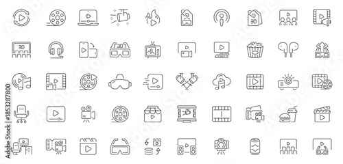 Cinema icons set. editable line icons. linear, film, movie theater graphics