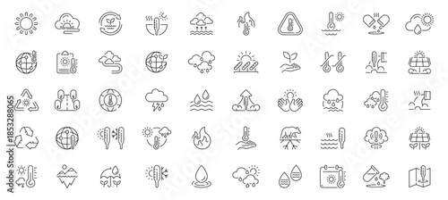 Ecosystem icons set. line, editable line icons for nature and environment design