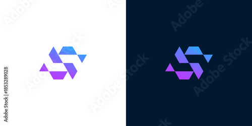 Modern abstract geometric logo design featuring interconnected colorful polygonal shapes, creating a dynamic visual representation for technology or creative businesses