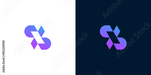 Sleek abstract logo design featuring a dynamic purple and blue gradient, perfect for modern corporate branding, technology companies, and innovative digital business identities