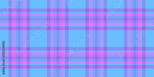 Line texture seamless pattern, dimensional textile vector check. Tiny fabric plaid background tartan in cyan and violet colors.
