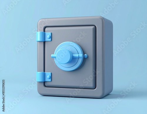 Robust financial security concept with a modern 3D rendered grey safe box for valuables