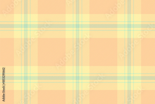 Cell check seamless textile, trend pattern fabric background. Crease plaid texture vector tartan in orange and light colors.